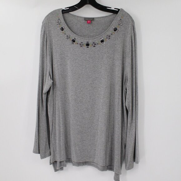 Vince Camuto Sweaters - Vince camuto sweater Women's 2x embellished jewel long sleeve gray stretch rayon